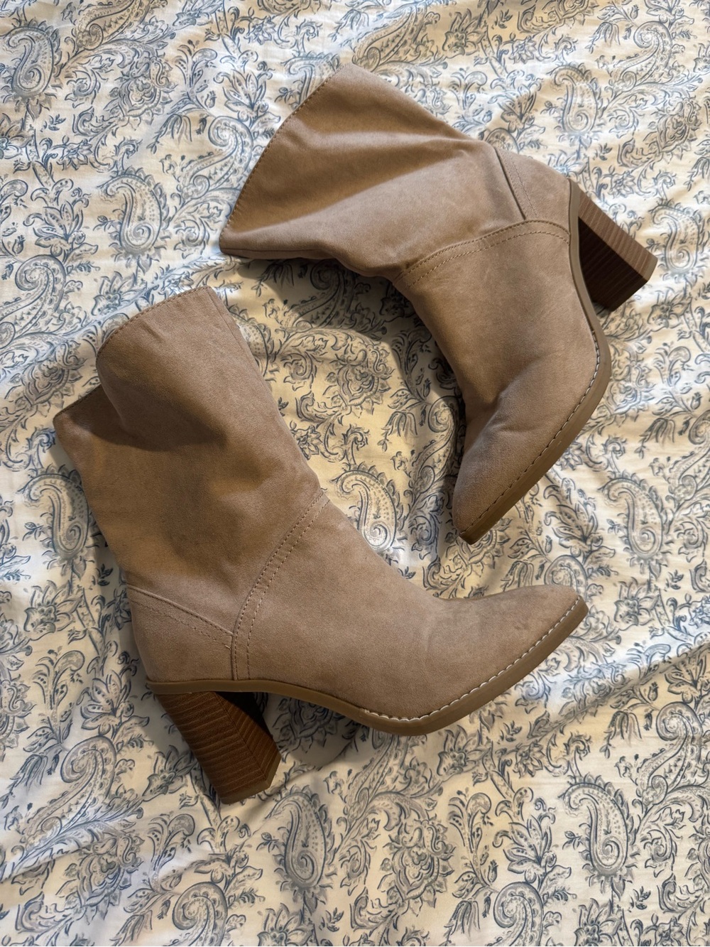 Target Taupe Suede Mid-Calf Heeled Boots